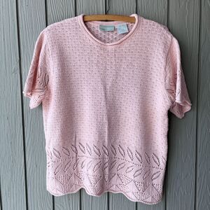 Vintage 220 Hickory Pastel Pink Lace Knit Top, Croquette, Medium